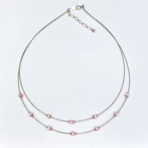 NWOT Sterling Silver 925 Pink Simulated Tiger's Eye Station Necklace 15"-17"